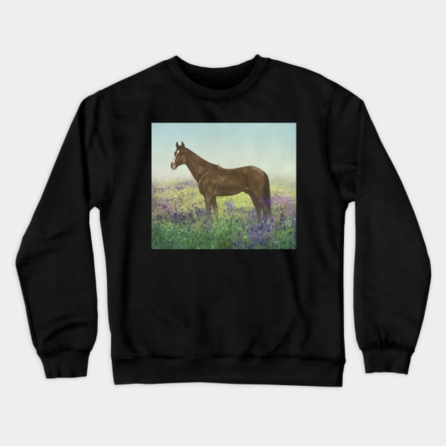 Horse in Bluebell Field Crewneck Sweatshirt by Amanda Jane